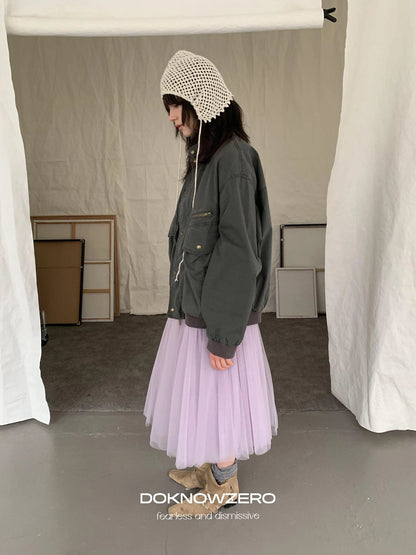 DKZ OFFICIAL Vintage Washed Multi Pocket Women Jacket