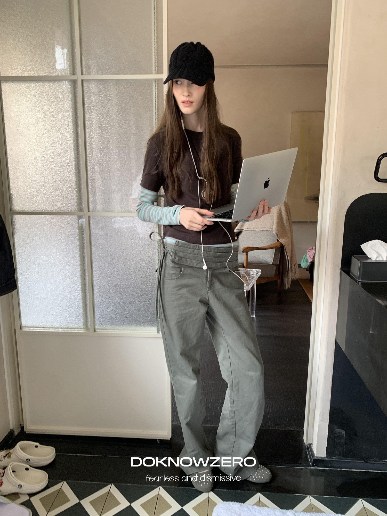 DKZ OFFICIAL Vintage Washed Pleated Drawstring Women&