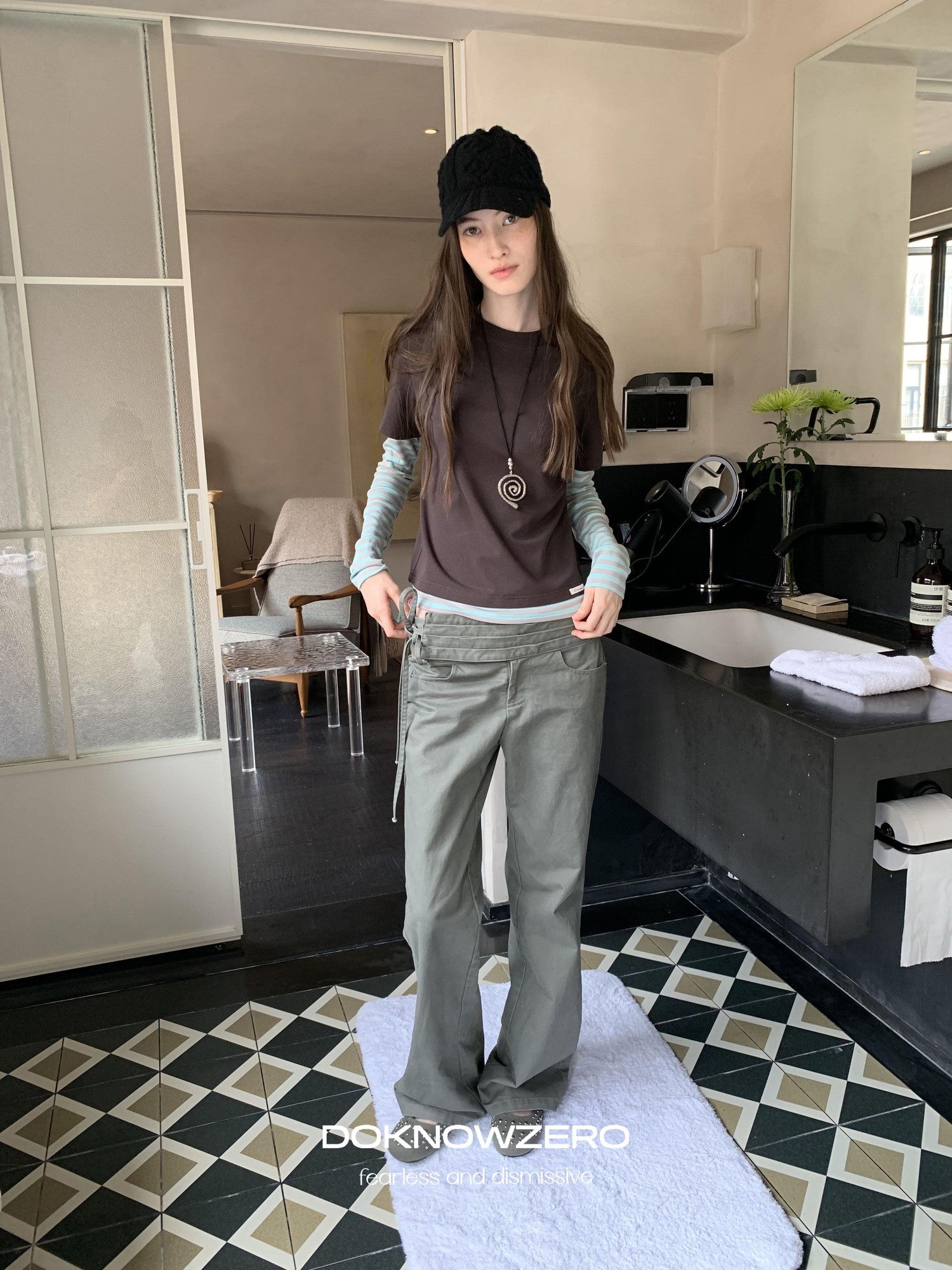 DKZ OFFICIAL Vintage Washed Pleated Drawstring Women&