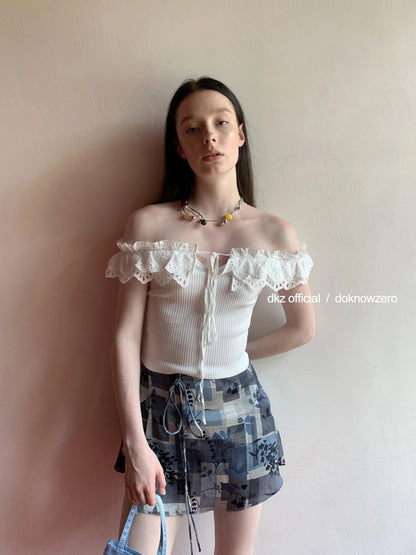 DKZ OFFICIAL Vintage Washed Print Chiffon A Line Skirt