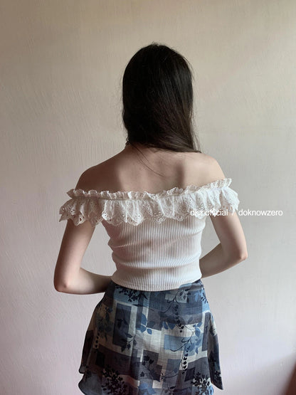 DKZ OFFICIAL Vintage Washed Print Chiffon A Line Skirt