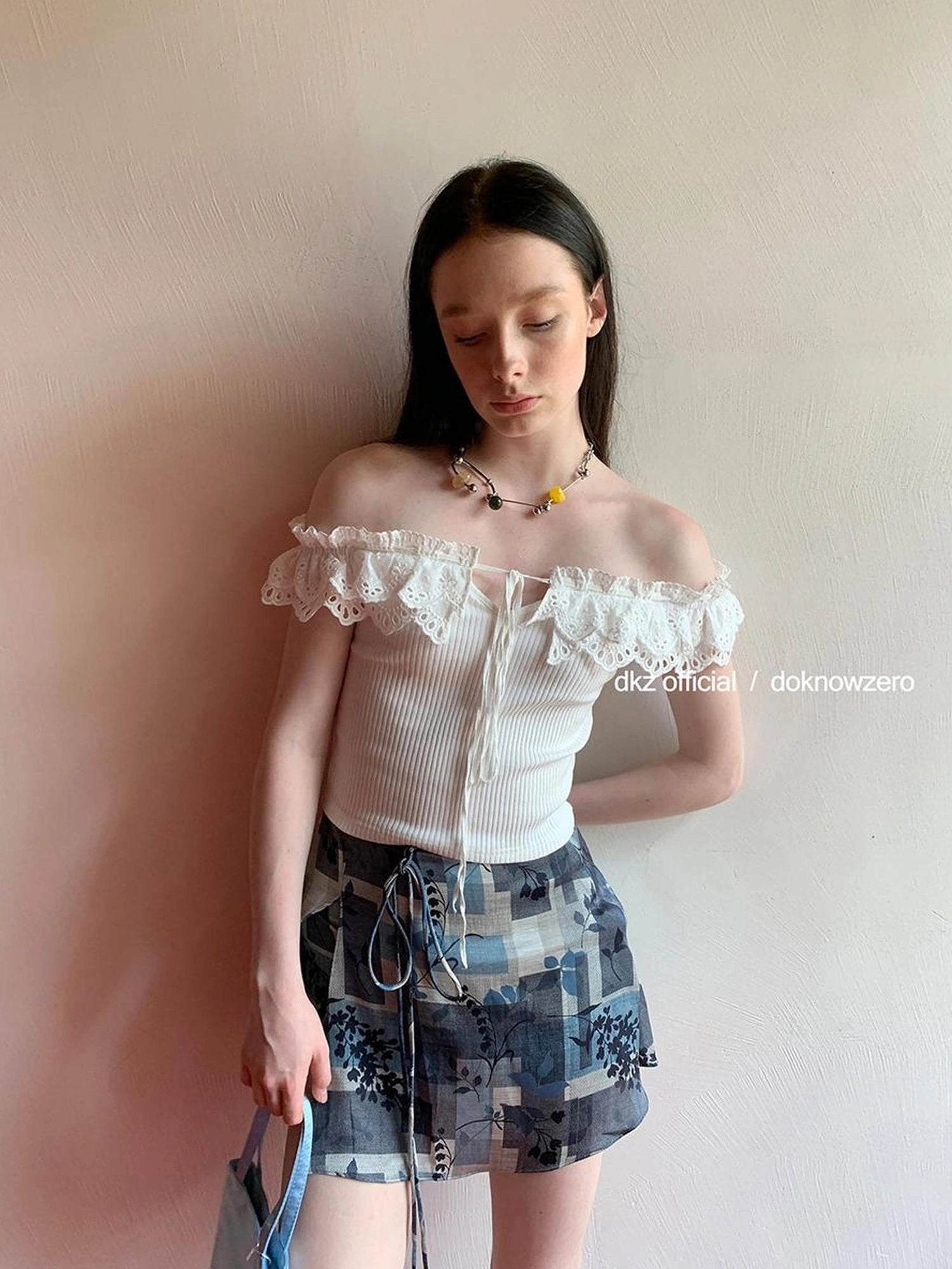 DKZ OFFICIAL Vintage Washed Print Chiffon A Line Skirt