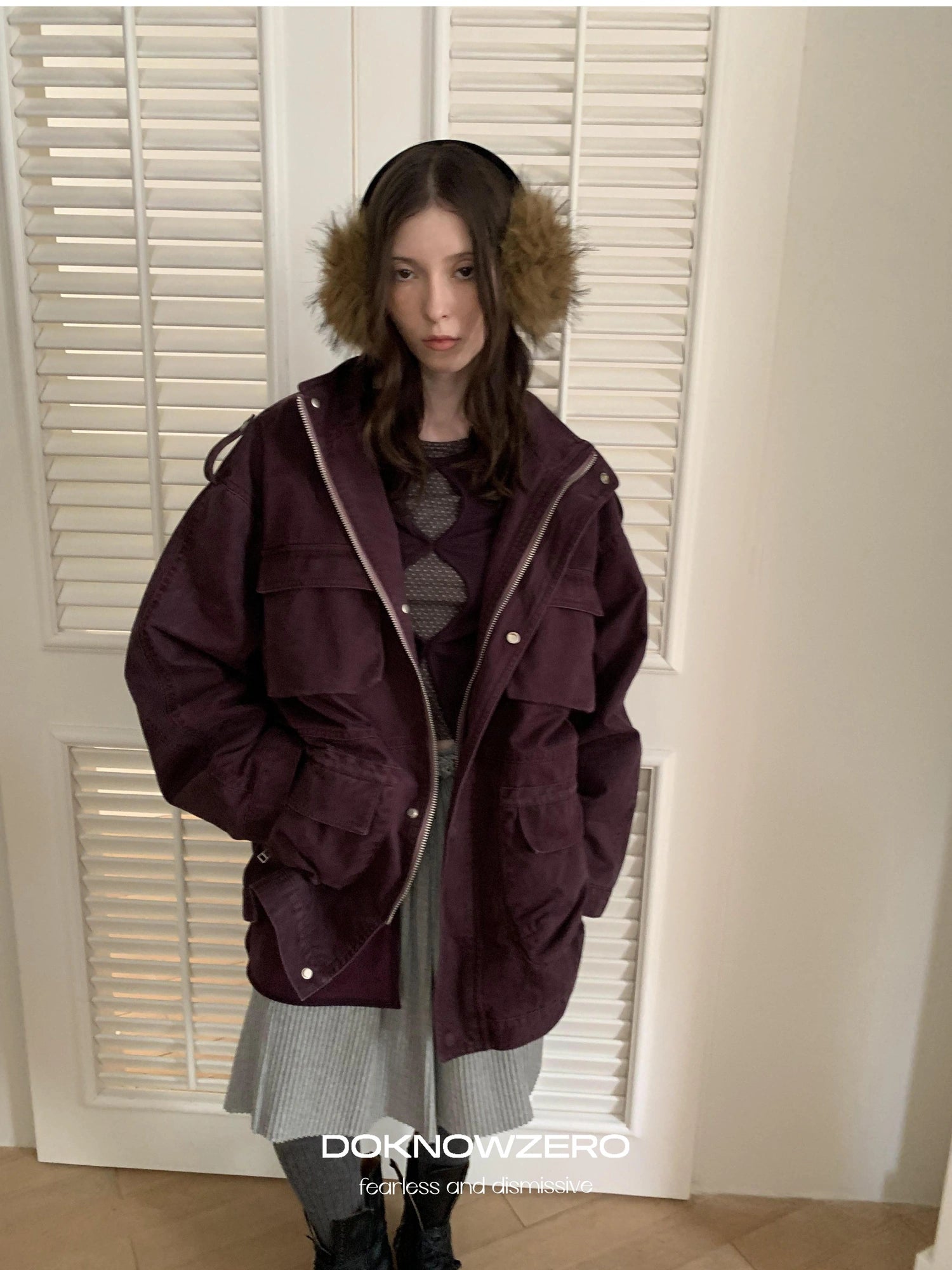 DKZ OFFICIAL Vintage Washed Purple Work Jacket With Lining And Multi Pockets