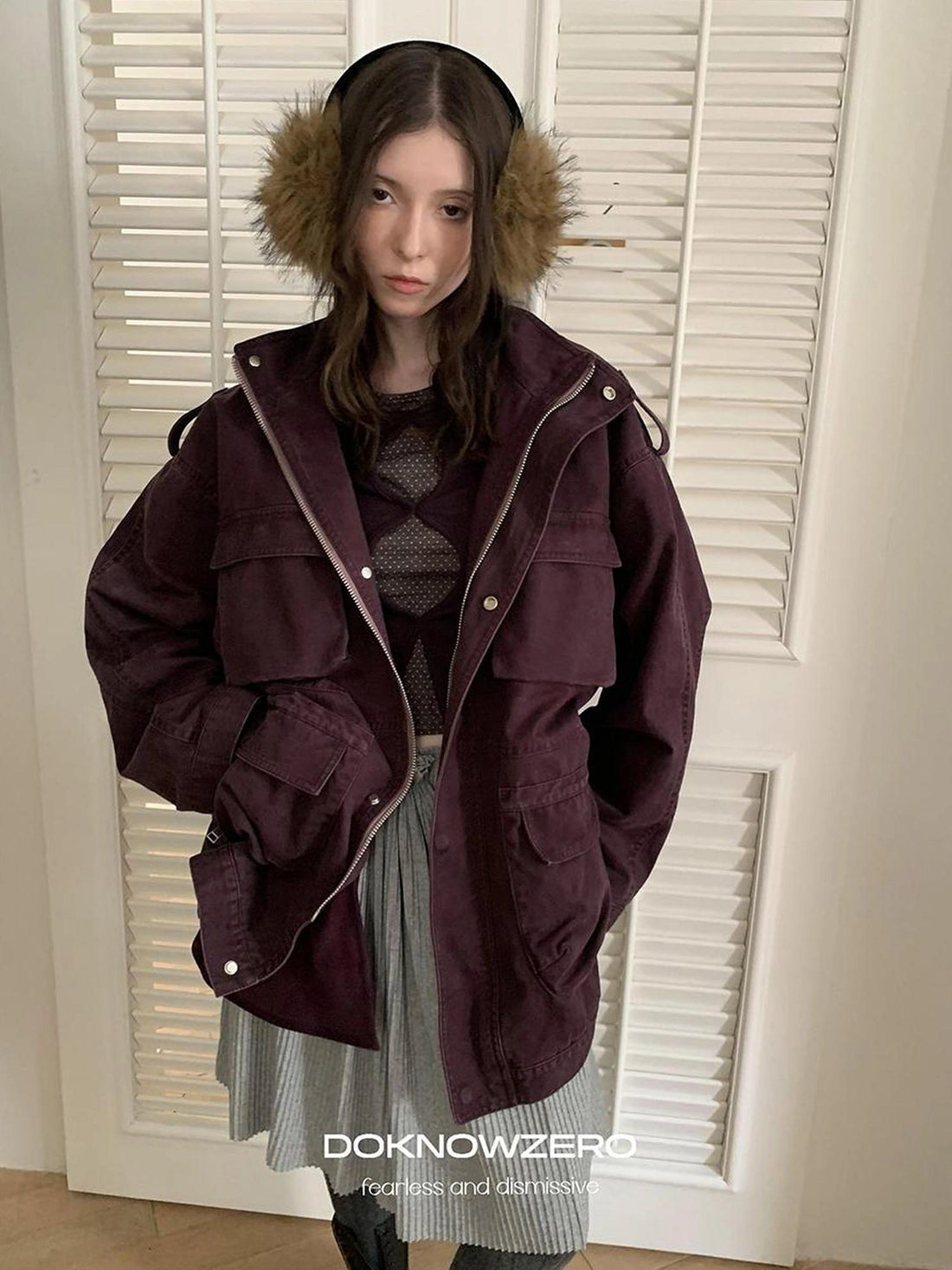 DKZ OFFICIAL Vintage Washed Purple Work Jacket With Lining And Multi Pockets