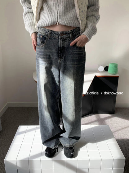 DKZ OFFICIAL Vintage Washed Relaxed Fit Blue Jeans For Women