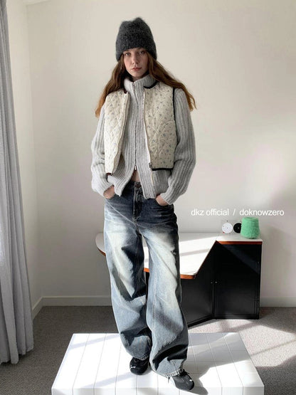 DKZ OFFICIAL Vintage Washed Relaxed Fit Blue Jeans For Women