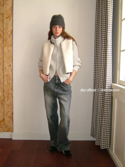 DKZ OFFICIAL Vintage Washed Relaxed Fit Blue Jeans For Women