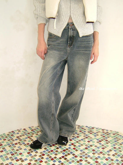 DKZ OFFICIAL Vintage Washed Relaxed Fit Blue Jeans For Women