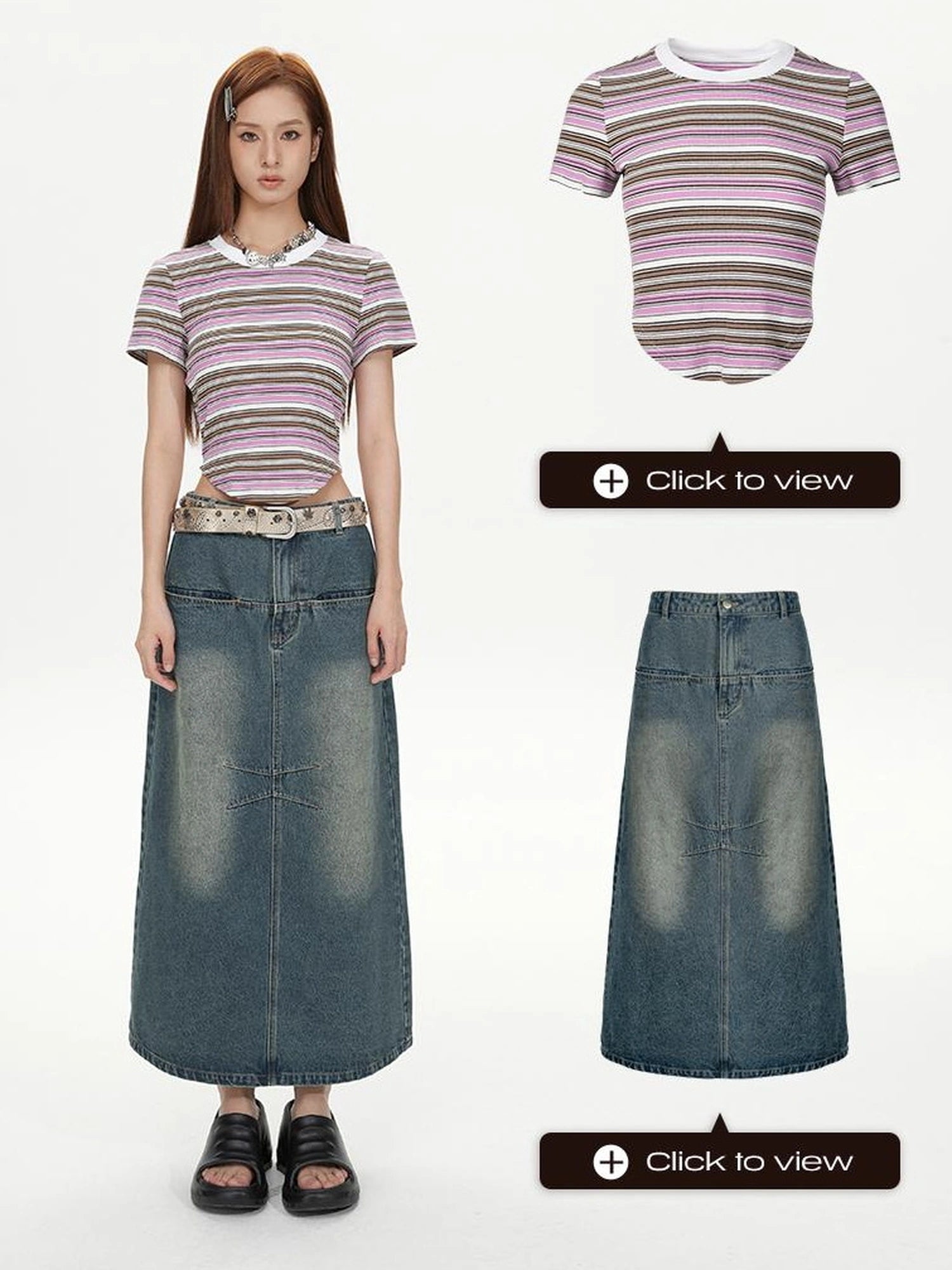 DKZ OFFICIAL Vintage Washed Split Front High Slit Denim Maxi Skirt