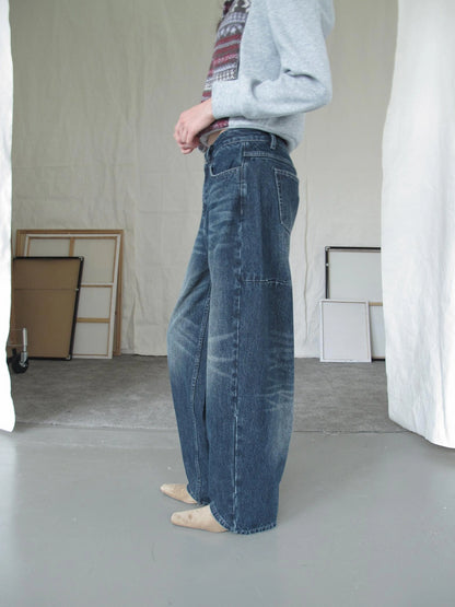 DKZ OFFICIAL Vintage Washed Wide Leg Denim Pants With Rivet Details