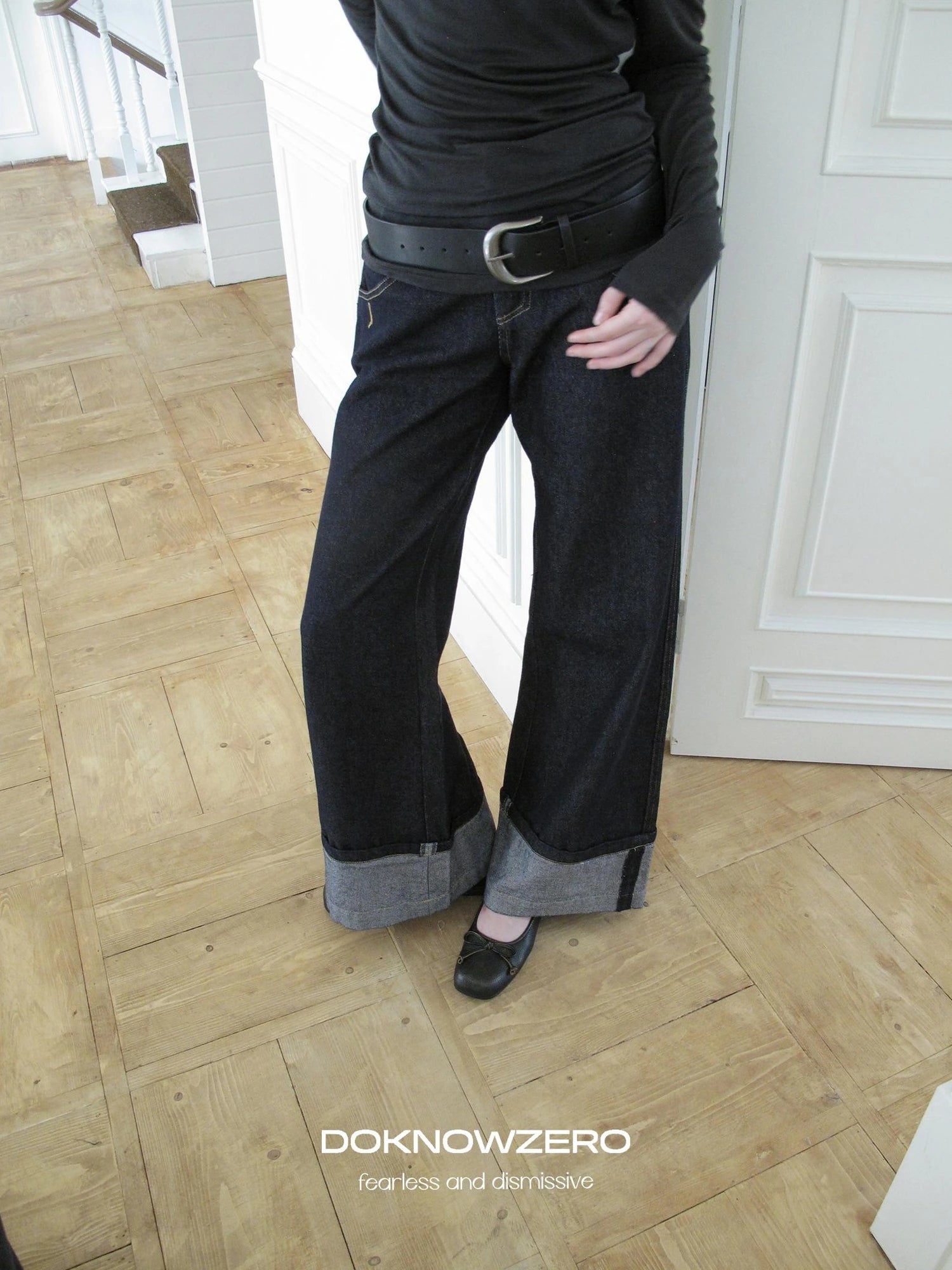 DKZ OFFICIAL Vintage Wide Leg Denim Trousers In Deep Blue
