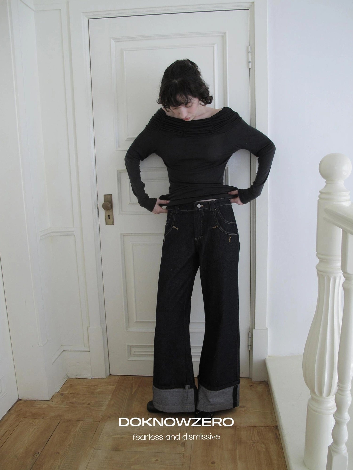 DKZ OFFICIAL Vintage Wide Leg Denim Trousers In Deep Blue