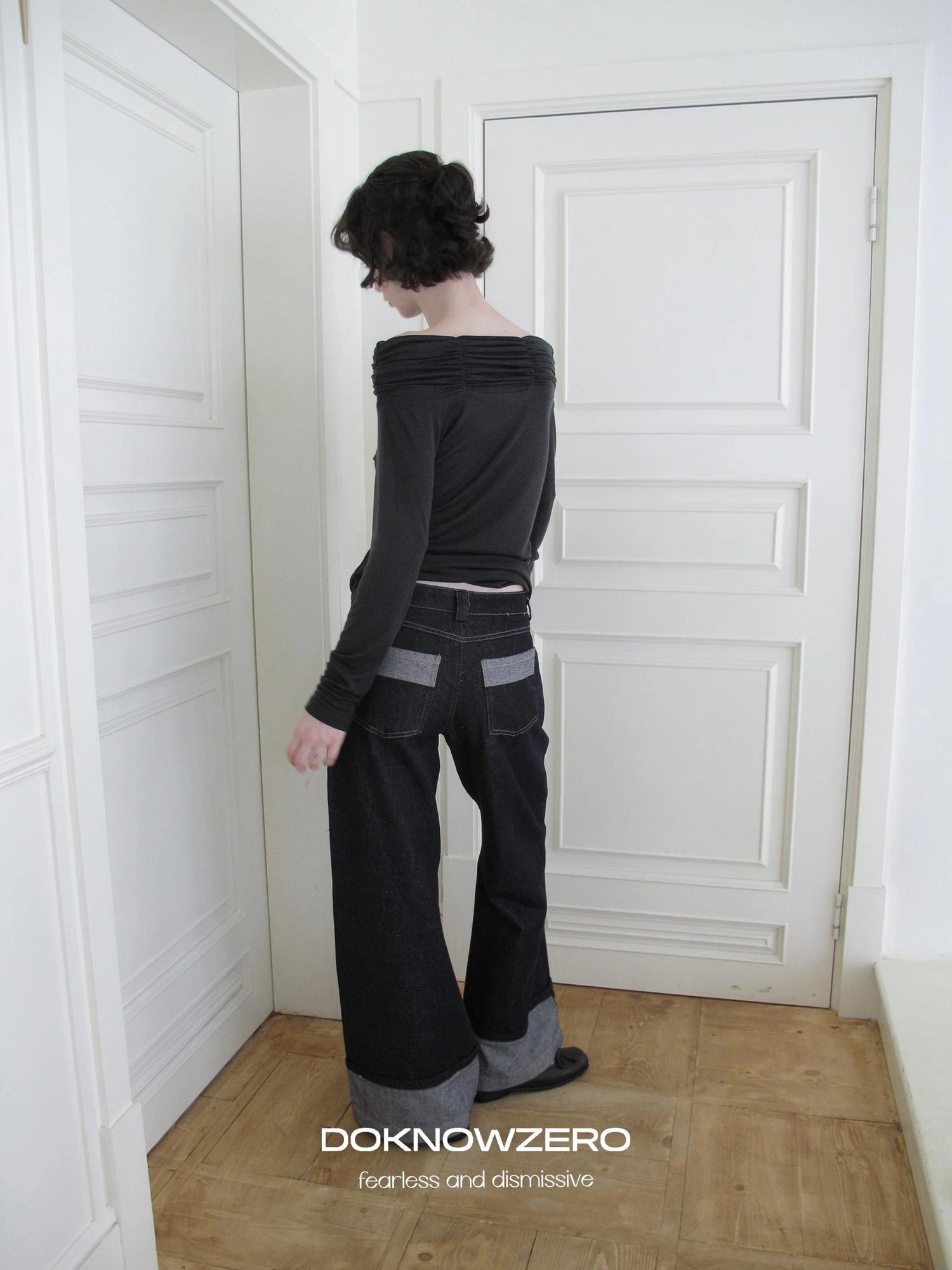 DKZ OFFICIAL Vintage Wide Leg Denim Trousers In Deep Blue