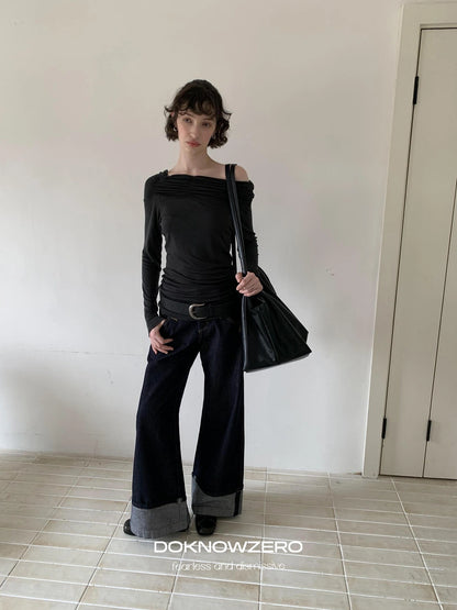 DKZ OFFICIAL Vintage Wide Leg Denim Trousers In Deep Blue