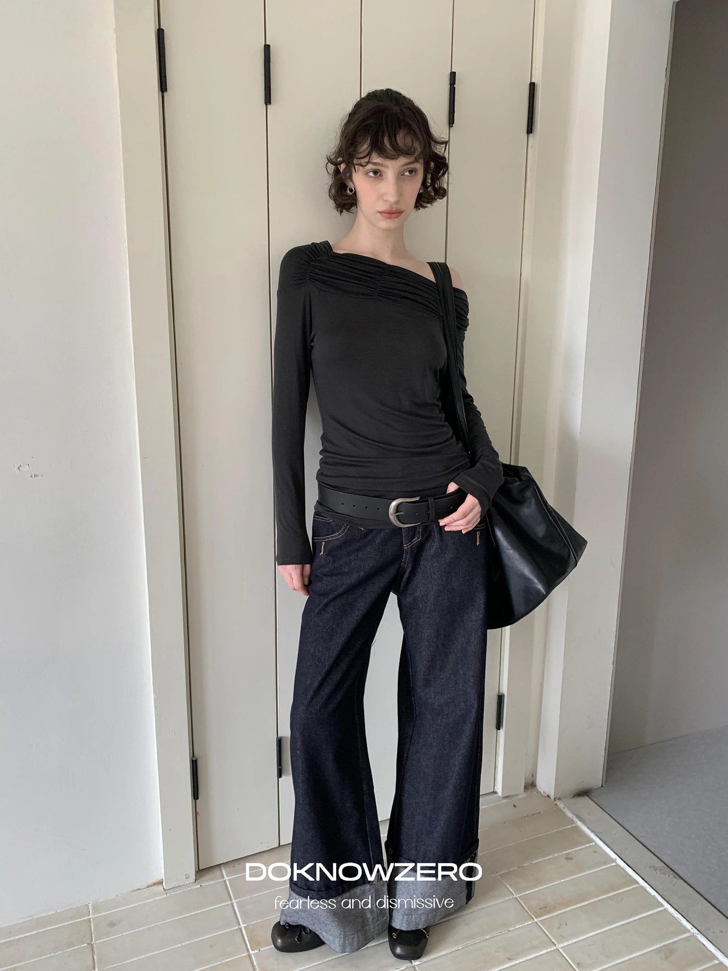 DKZ OFFICIAL Vintage Wide Leg Denim Trousers In Deep Blue