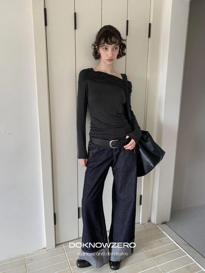 DKZ OFFICIAL Vintage Wide Leg Denim Trousers In Deep Blue