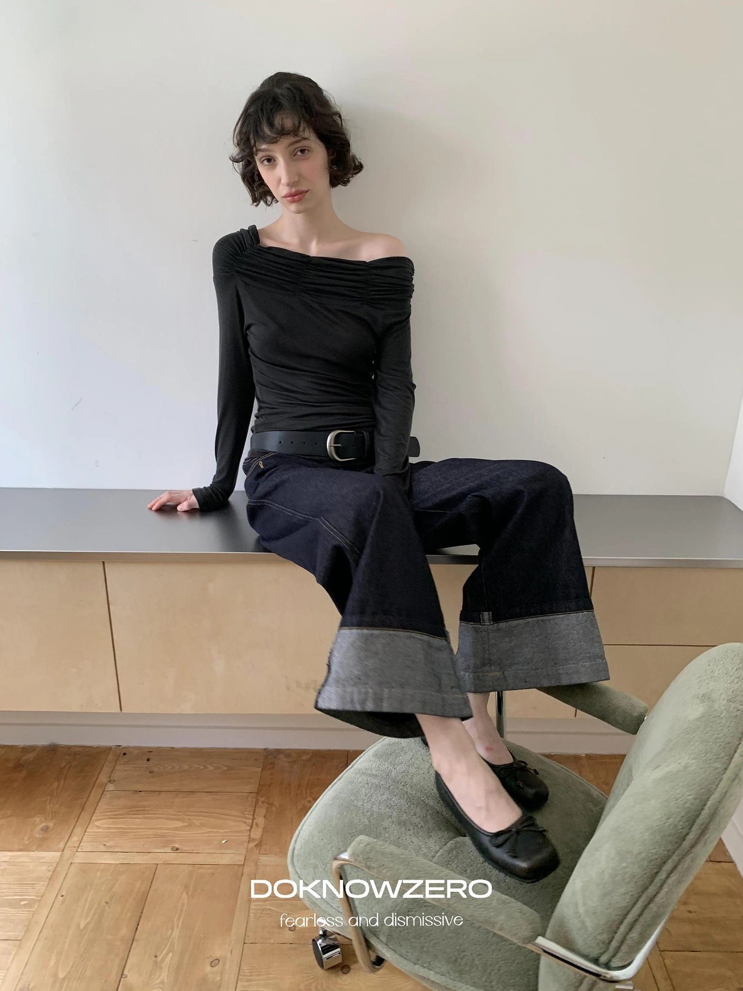 DKZ OFFICIAL Vintage Wide Leg Denim Trousers In Deep Blue