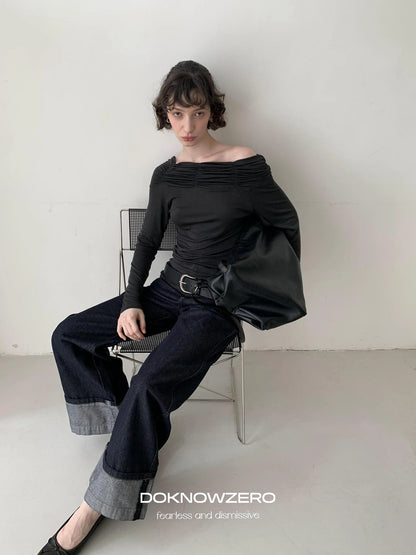 DKZ OFFICIAL Vintage Wide Leg Denim Trousers In Deep Blue