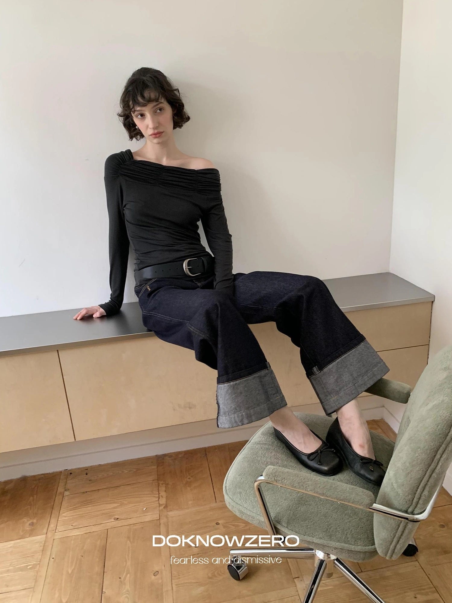 DKZ OFFICIAL Vintage Wide Leg Denim Trousers In Deep Blue