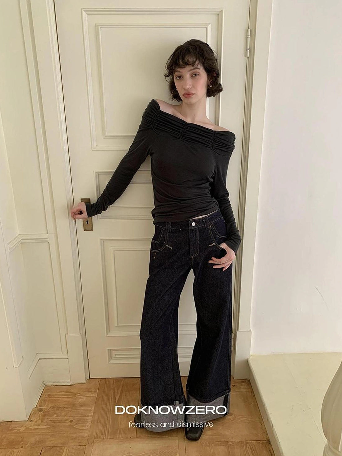 DKZ OFFICIAL Vintage Wide Leg Denim Trousers In Deep Blue