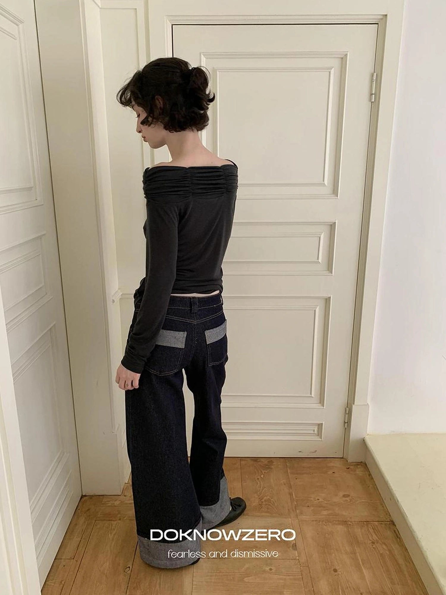 DKZ OFFICIAL Vintage Wide Leg Denim Trousers In Deep Blue