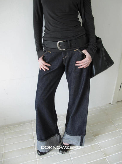 DKZ OFFICIAL Vintage Wide Leg Denim Trousers In Deep Blue