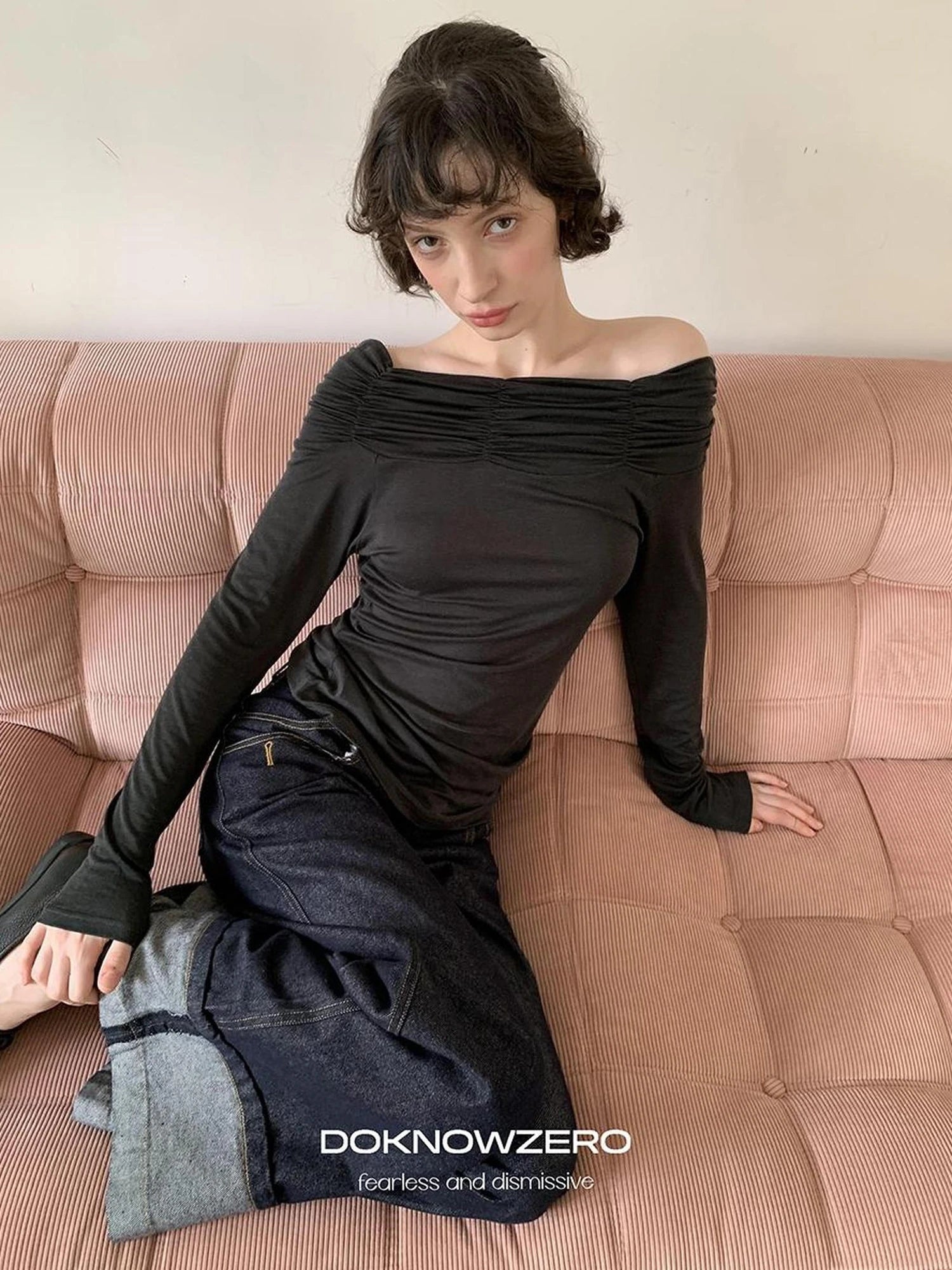 DKZ OFFICIAL Vintage Wide Leg Denim Trousers In Deep Blue