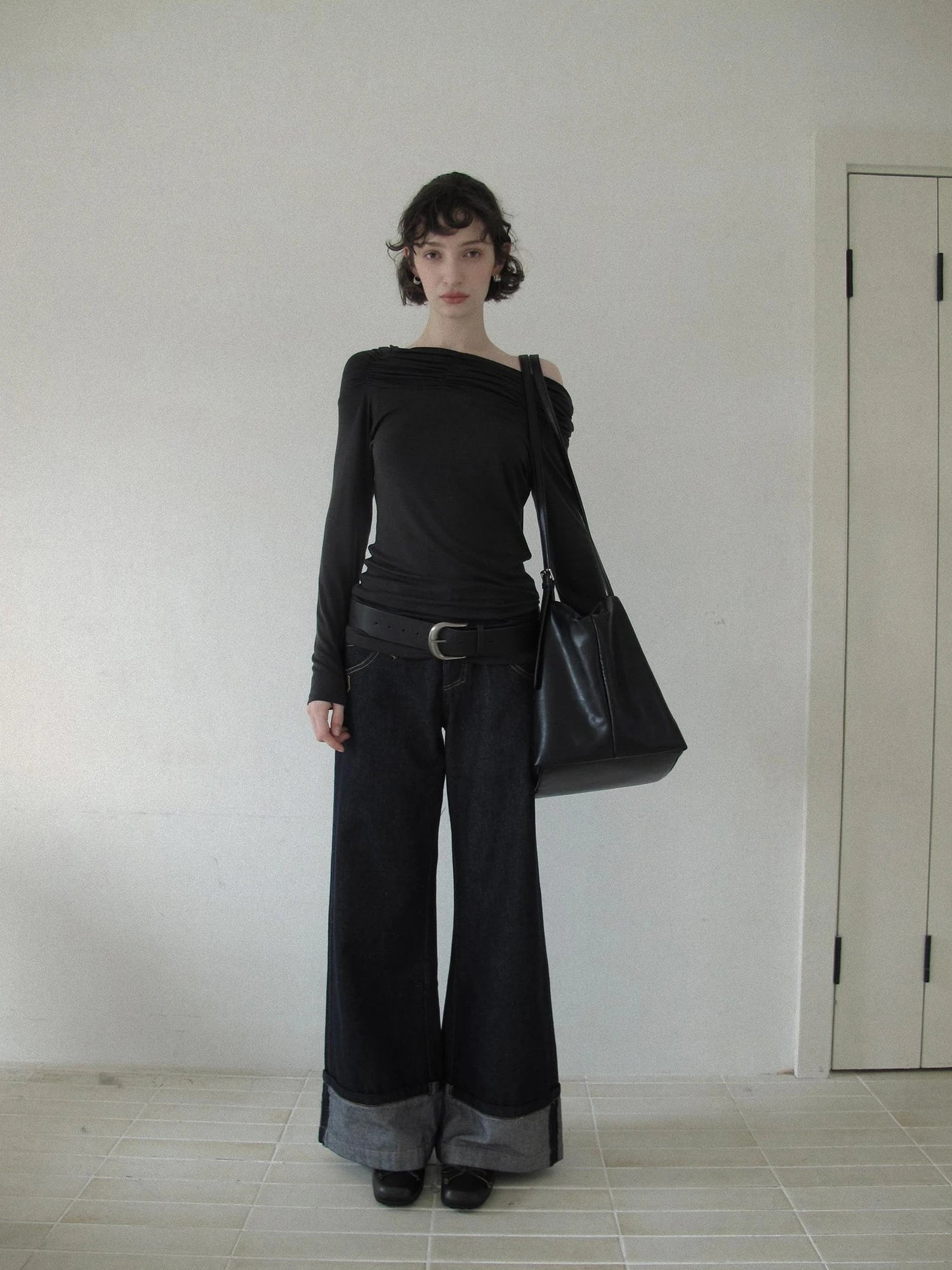 DKZ OFFICIAL Vintage Wide Leg Denim Trousers In Deep Blue