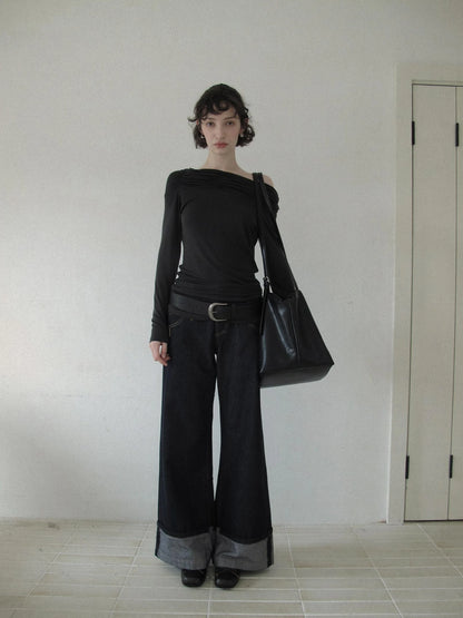 DKZ OFFICIAL Vintage Wide Leg Denim Trousers In Deep Blue