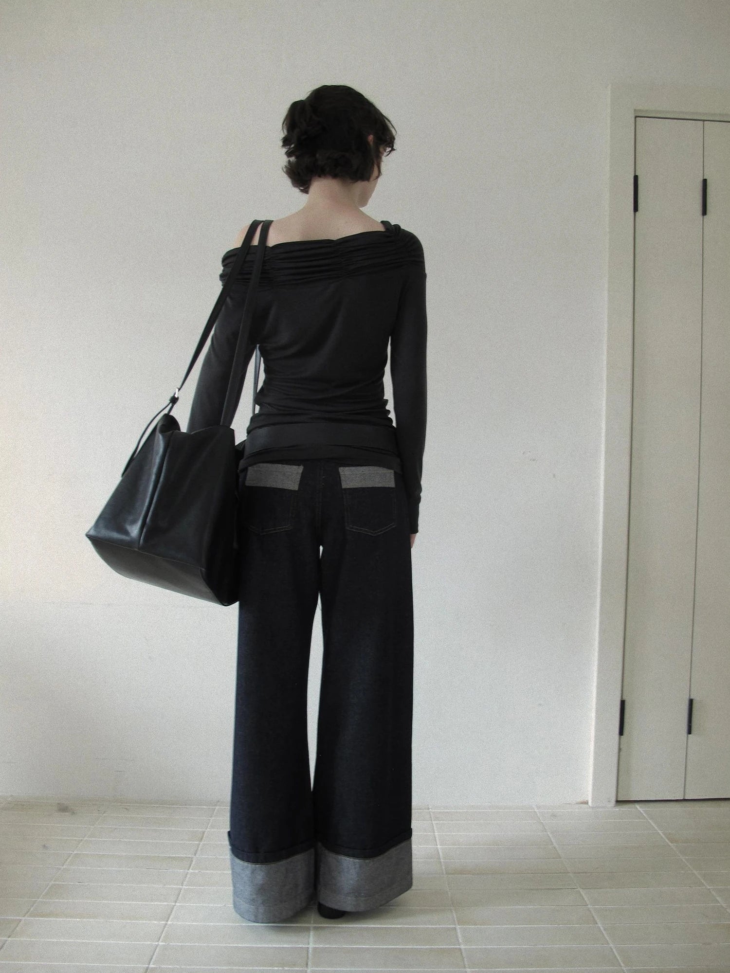 DKZ OFFICIAL Vintage Wide Leg Denim Trousers In Deep Blue