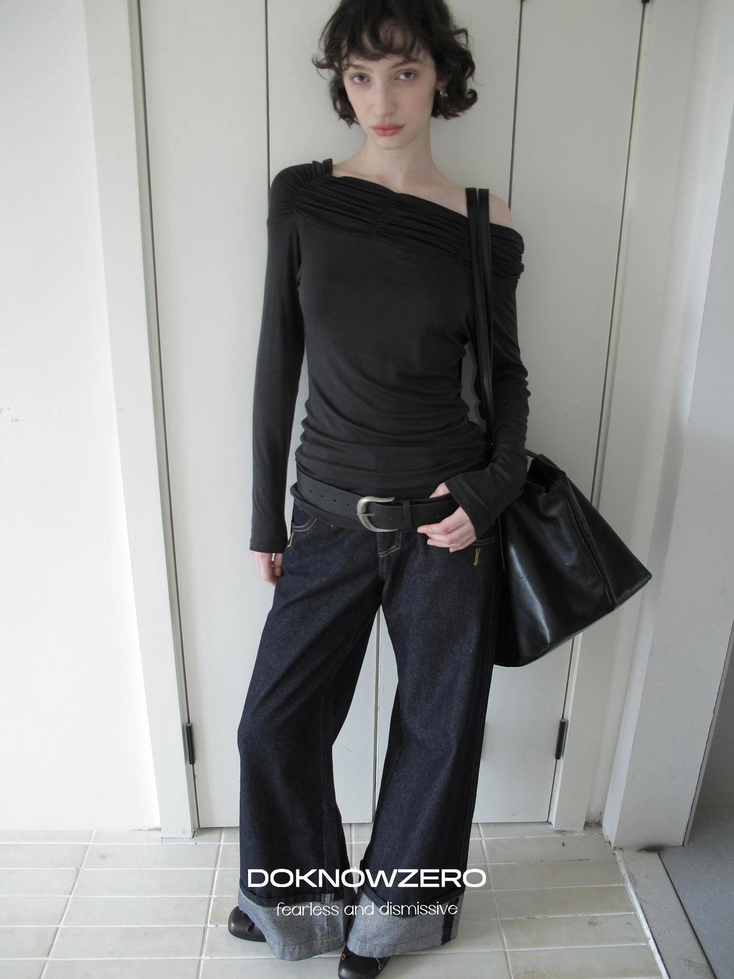 DKZ OFFICIAL Vintage Wide Leg Denim Trousers In Deep Blue