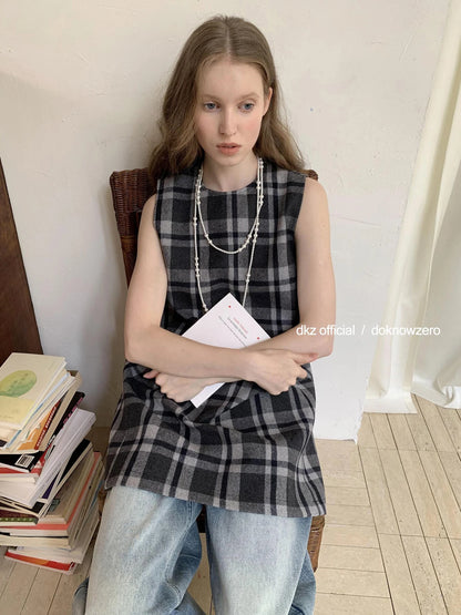 Vintage Wool Plaid A Line Vest Dress