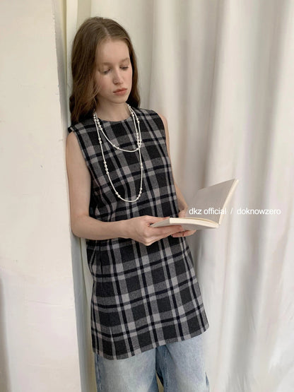 Vintage Wool Plaid A Line Vest Dress