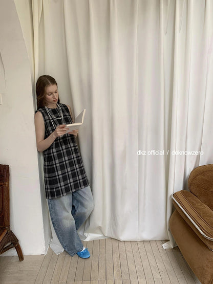 Vintage Wool Plaid A Line Vest Dress