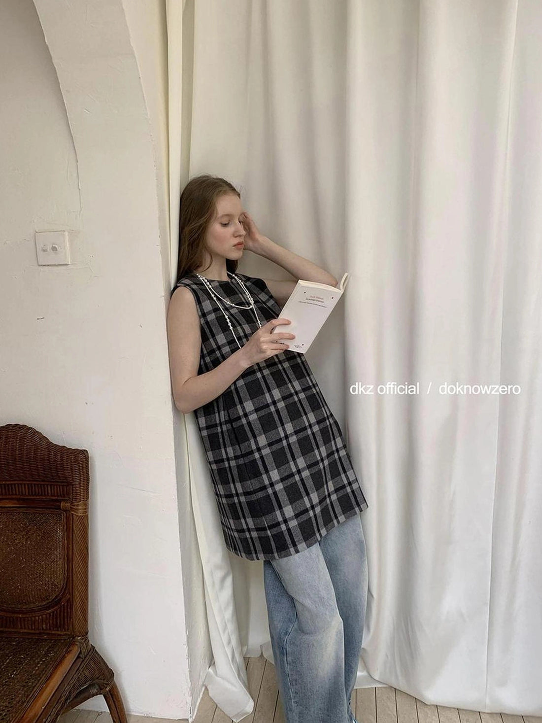 Vintage Wool Plaid A Line Vest Dress