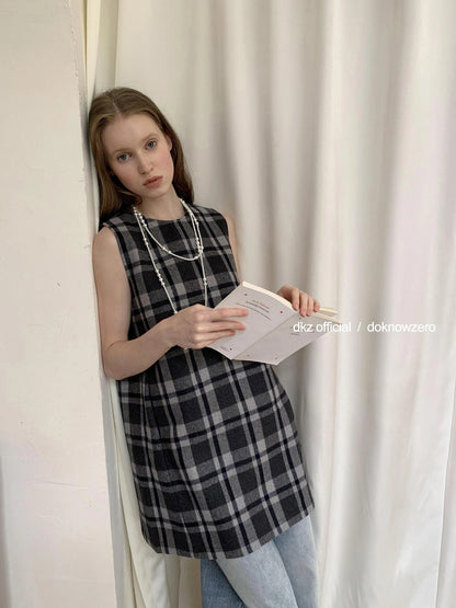 Vintage Wool Plaid A Line Vest Dress