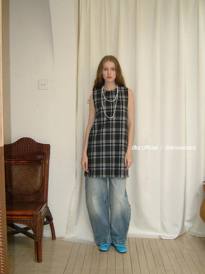 Vintage Wool Plaid A Line Vest Dress
