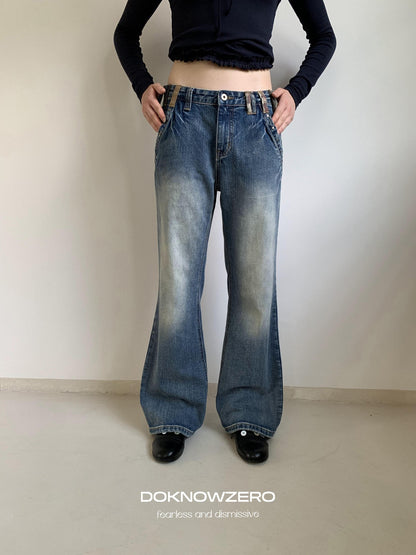 DKZ OFFICIAL Washed Blue Distressed Patch Pocket Vintage Women&