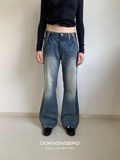 DKZ OFFICIAL Washed Blue Distressed Patch Pocket Vintage Women&