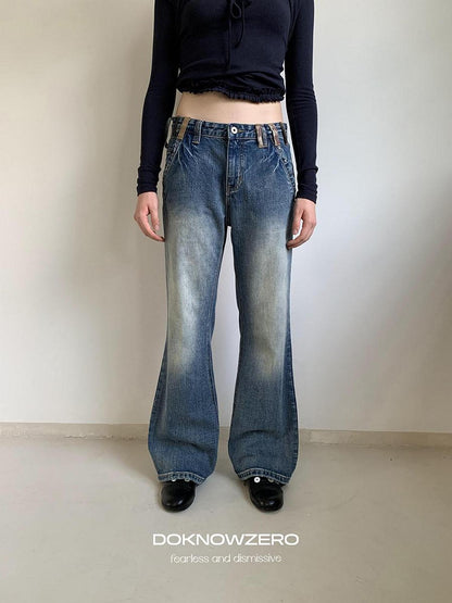 DKZ OFFICIAL Washed Blue Distressed Patch Pocket Vintage Women&