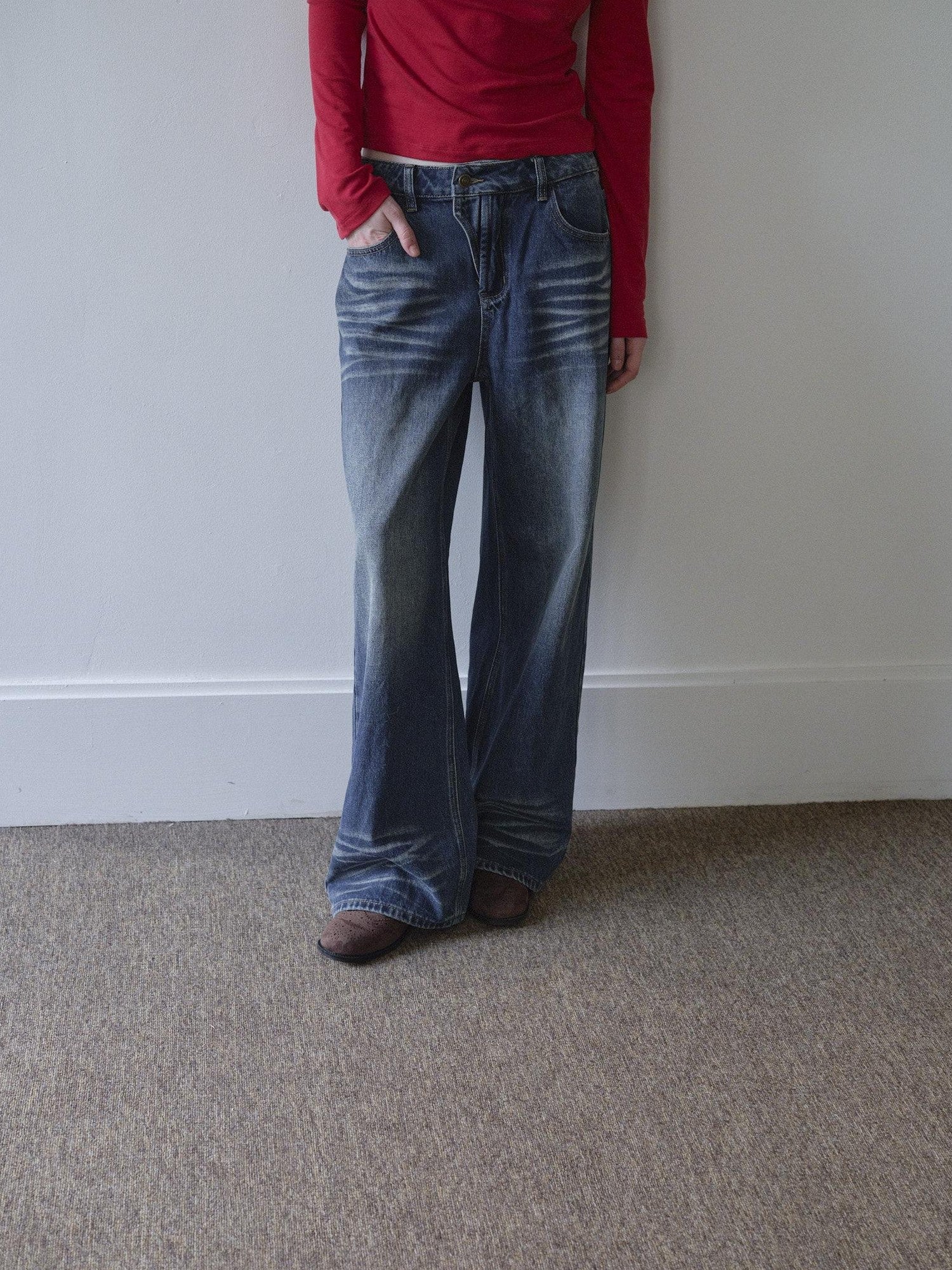 DKZ OFFICIAL Washed Blue Vintage Relaxed Button Fly Pockets Women&