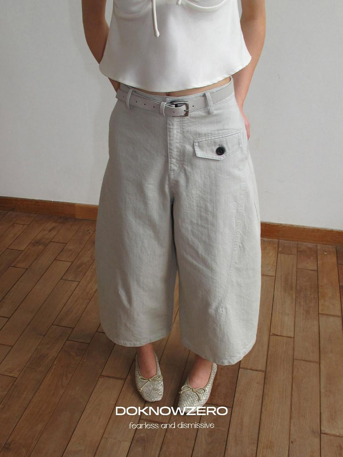 DKZ OFFICIAL Washed Cargo Belted Loose Retro Straight Women&