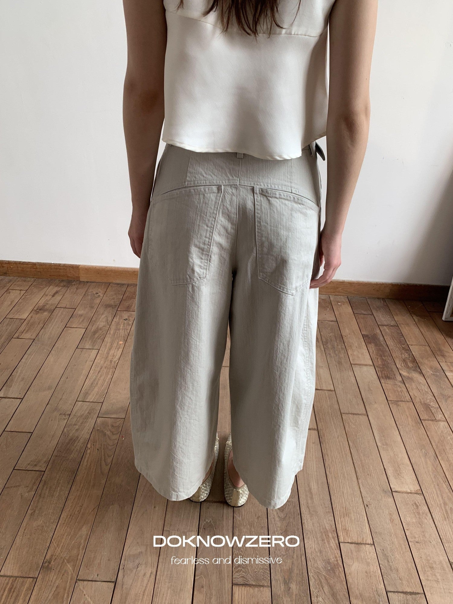 DKZ OFFICIAL Washed Cargo Belted Loose Retro Straight Women&