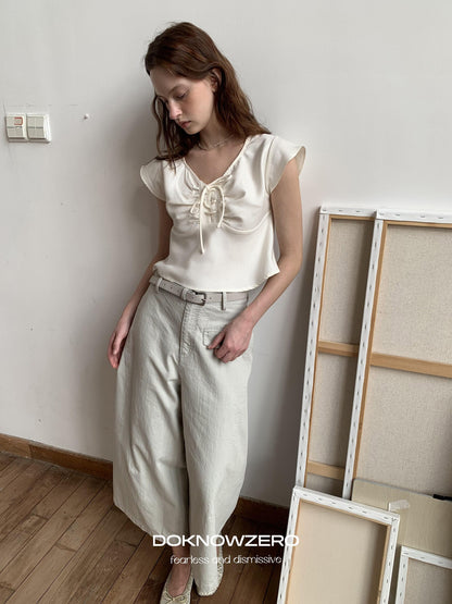 DKZ OFFICIAL Washed Cargo Belted Loose Retro Straight Women&