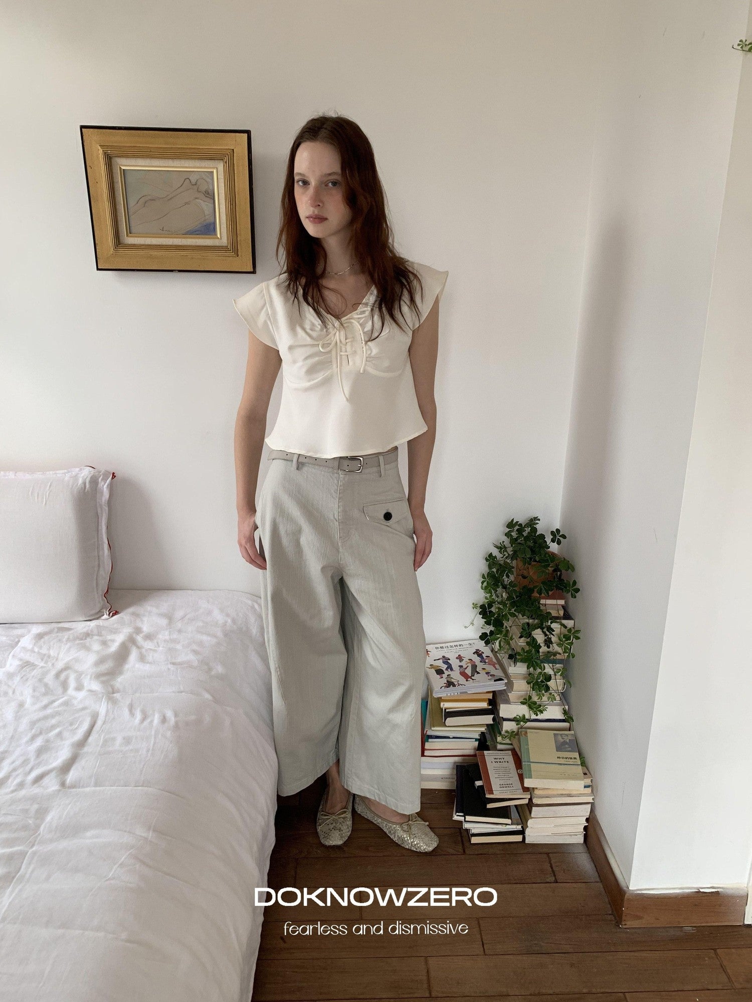 DKZ OFFICIAL Washed Cargo Belted Loose Retro Straight Women&