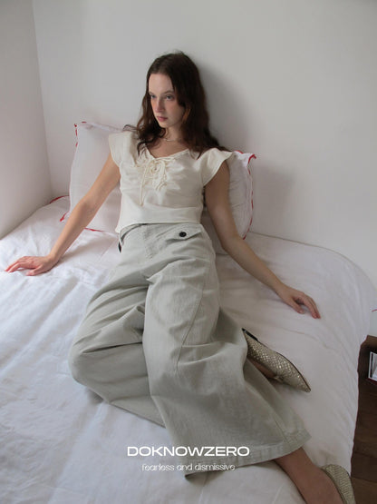 DKZ OFFICIAL Washed Cargo Belted Loose Retro Straight Women&