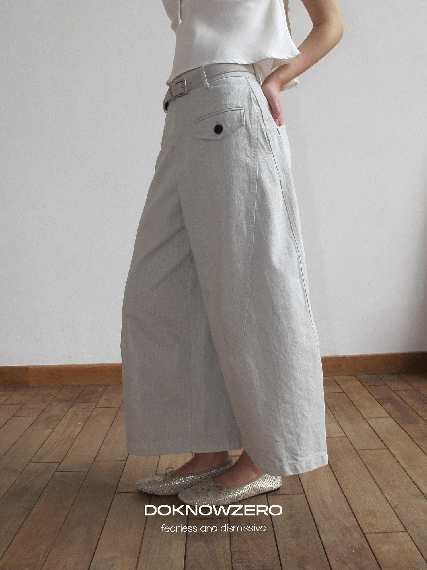 DKZ OFFICIAL Washed Cargo Belted Loose Retro Straight Women&