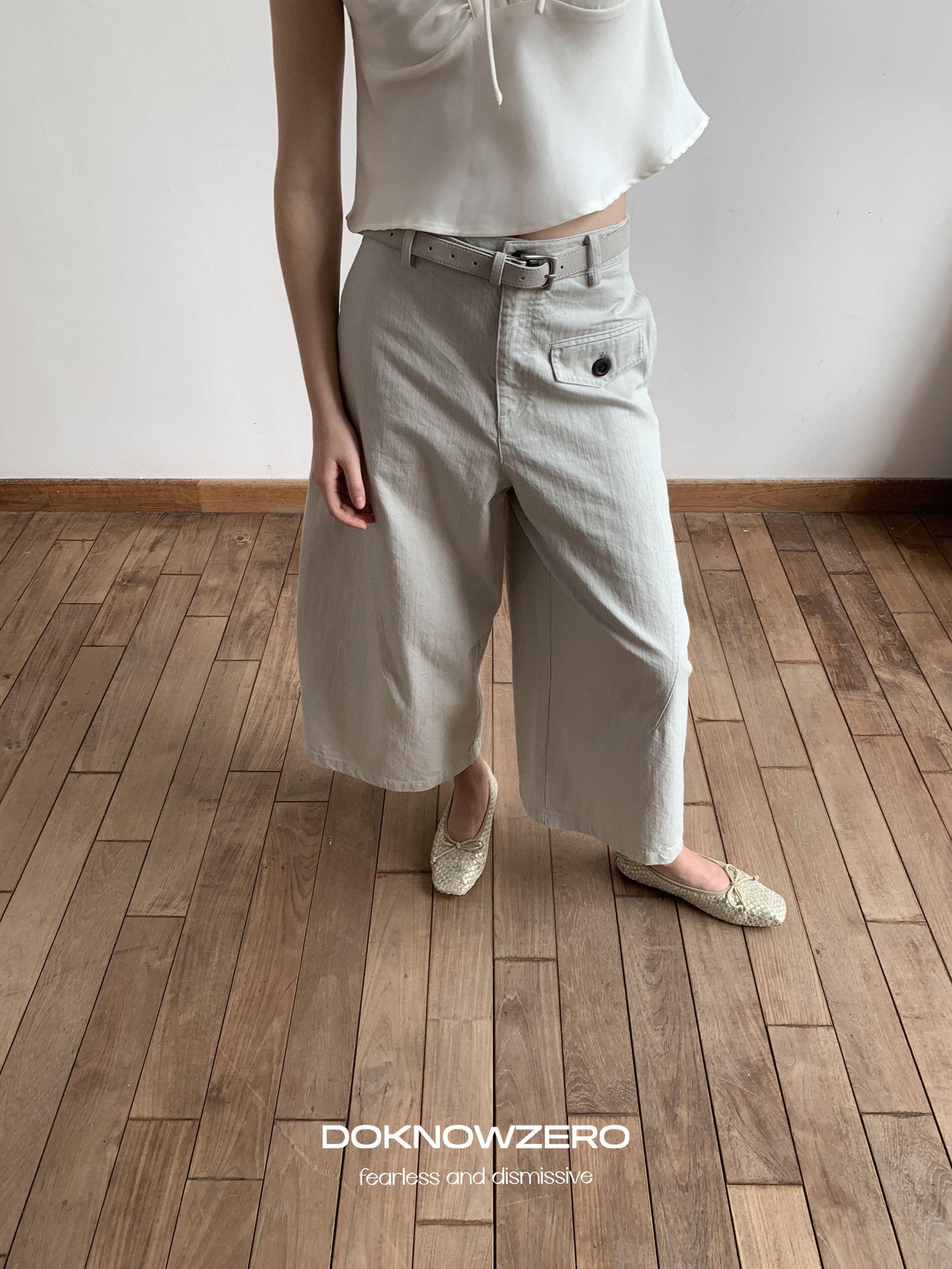 DKZ OFFICIAL Washed Cargo Belted Loose Retro Straight Women&