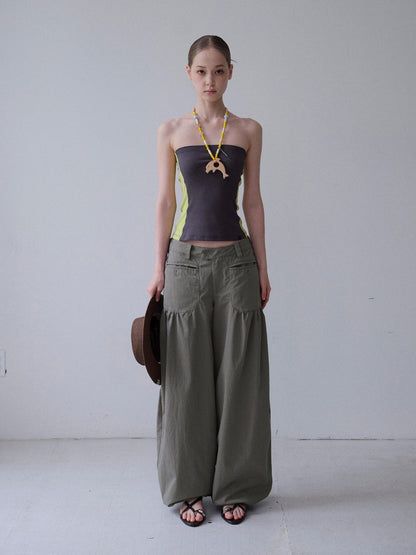 DKZ OFFICIAL Washed Khaki Distressed Drawstring Hem Women&