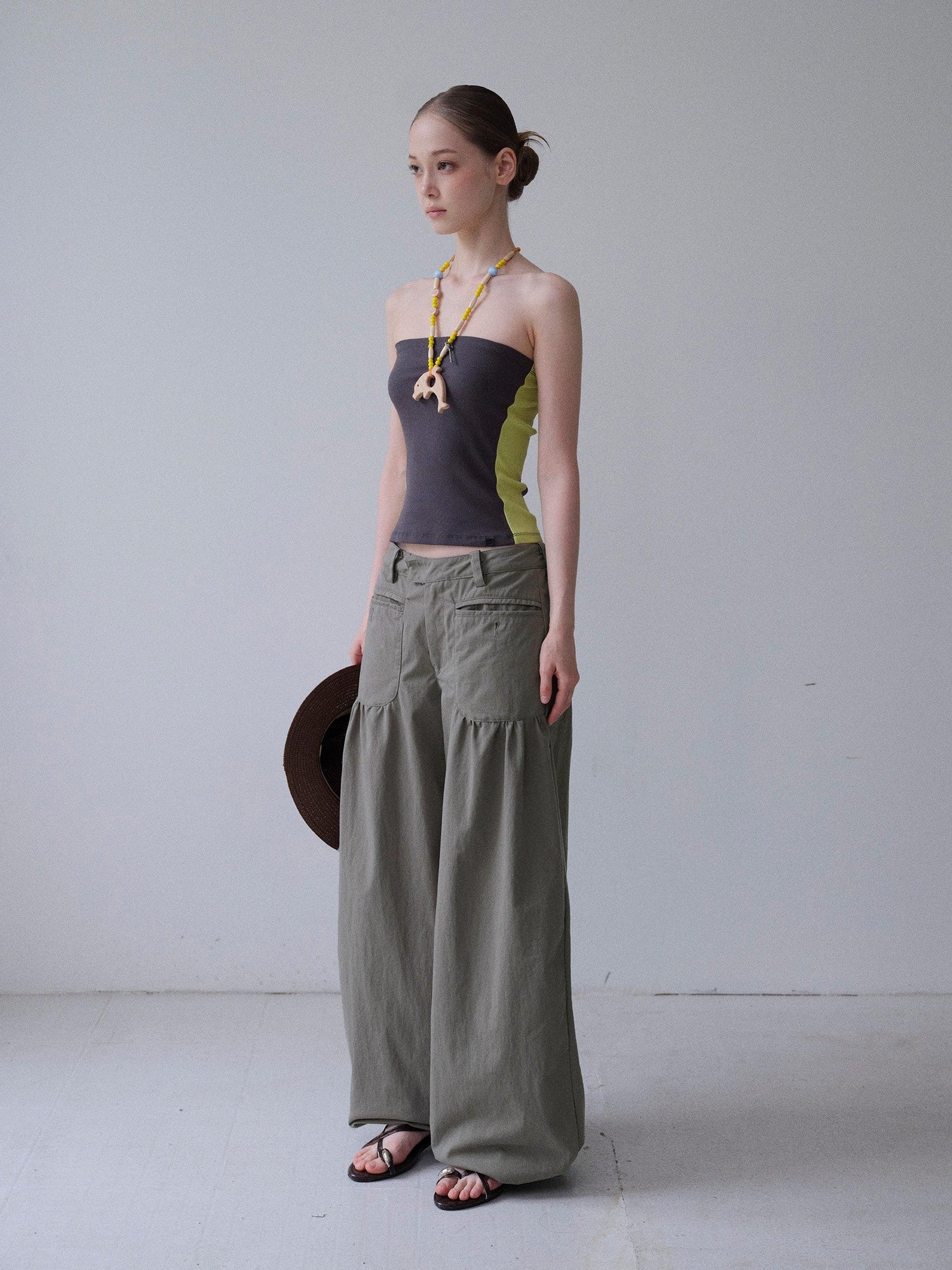DKZ OFFICIAL Washed Khaki Distressed Drawstring Hem Women&
